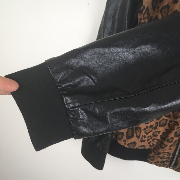 INC International Concepts Leopard Print Leather Sleeve Jacket in Brown/Black - Picture 8 of 12